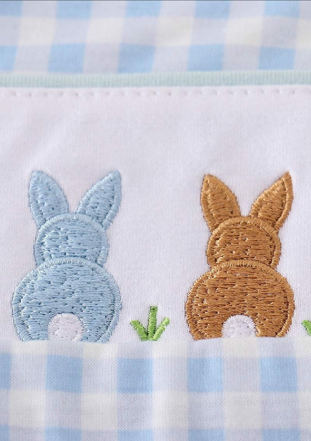 Boy's Boutique Easter Blue Bunny Bunnies Applique Embroidered Embroidery JonJon Romper Outfit Matching Sibling