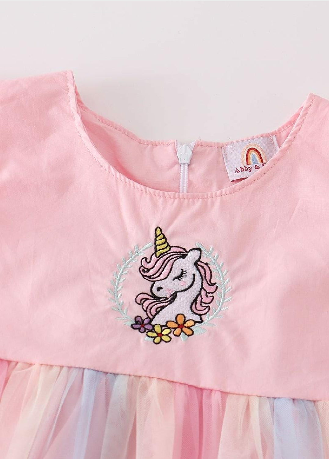 Girl's Boutique Rainbow Unicorn Ruffle Embroidered Embroidery Dress