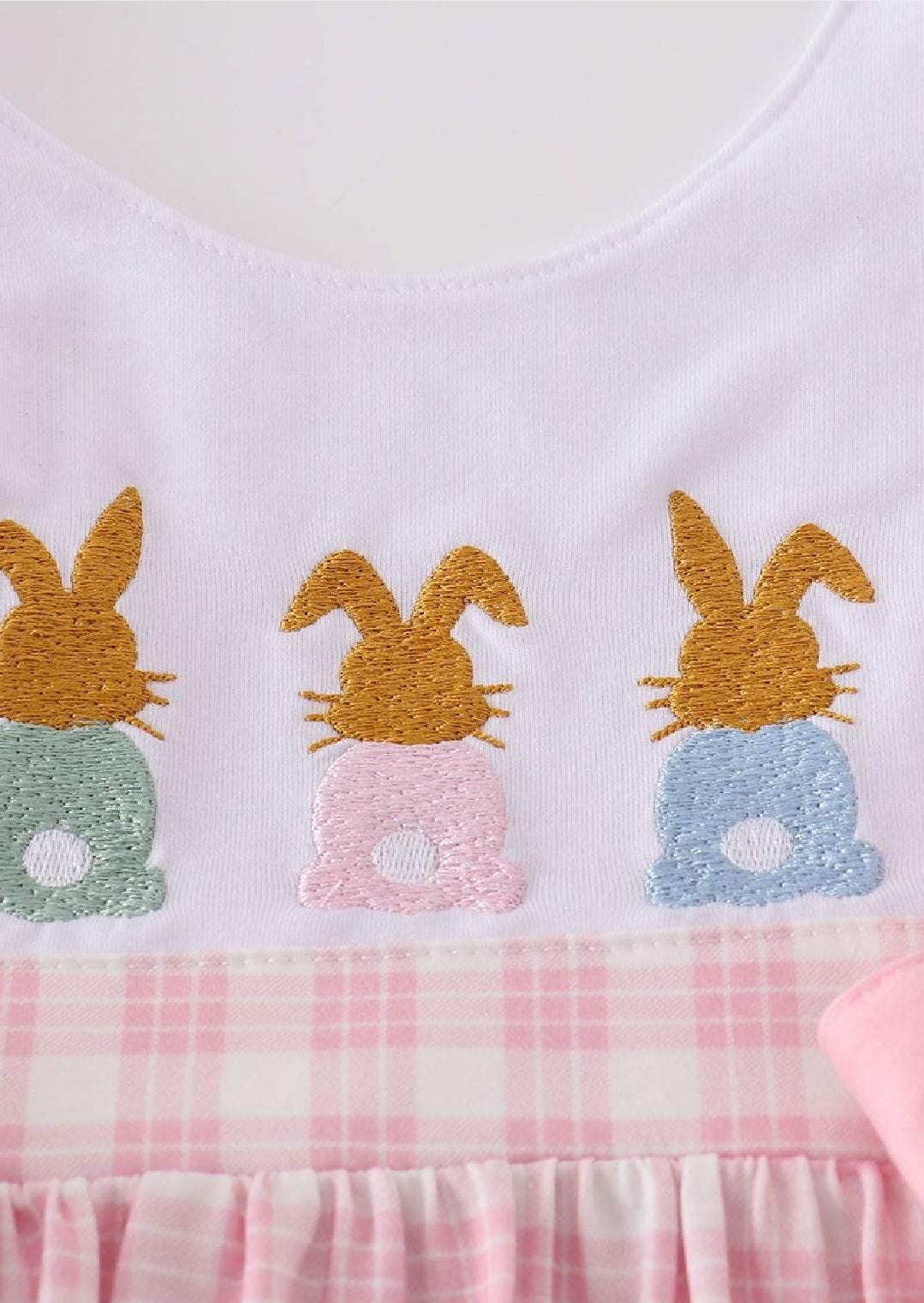 Girl's Boutique Pink Easter Bunny Bow Girl Embroidered Embroidery Dress Matching Sibling