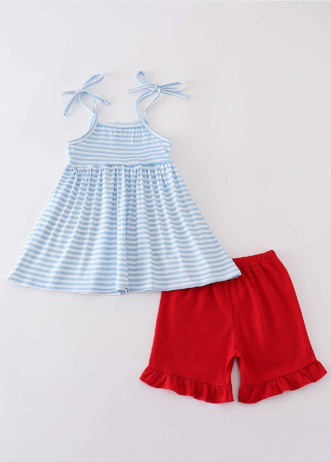 Girl's Boutique Patriotic Mouse Character Flag Red And Blue 2 Piece Set 4th of July Sibling Matching