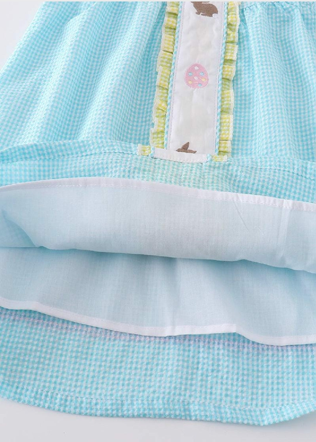 Girl's Premium Boutique Mint Easter Bunny Egg Gingham Embroidered Dress Matching Sibling
