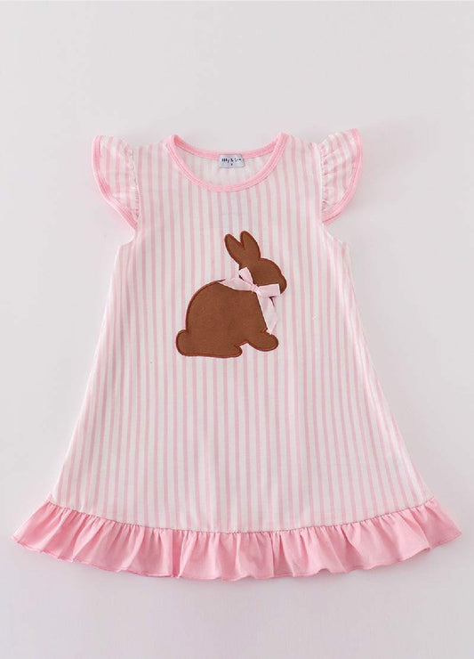 Girl's Boutique Easter Pink Chocolate Bunny Bunnies Applique Embroidered Embroidery Dress Matching Sibling