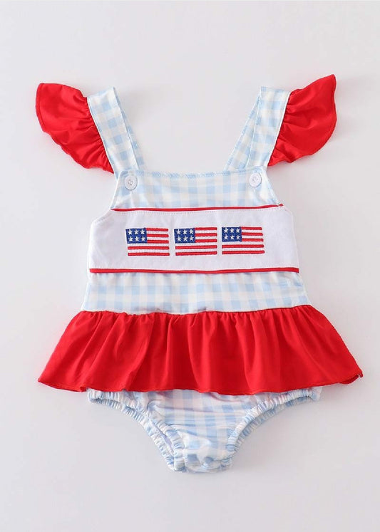 Girl's Boutique Patriotic Flag Embroidered Embroidery 4th Of July One Piece Swimsuit Matching Sibling
