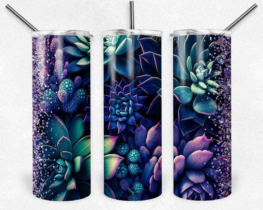 Purple And Blue Succulent Stainless Steel Tumbler