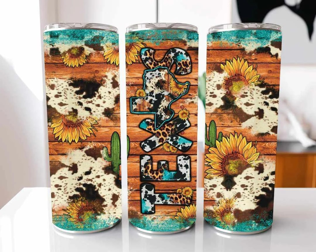 Wood Blue Sunflower Texas Stainless Steel Tumbler