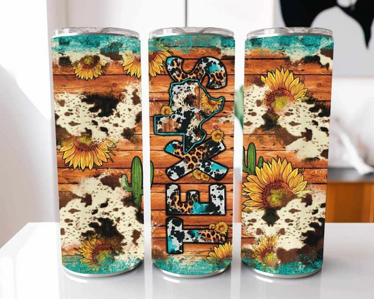 Wood Blue Sunflower Texas Stainless Steel Tumbler