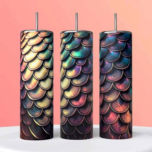 Multicolor 3D Mermaid Dragon Fish Scale Stainless Steel Tumbler