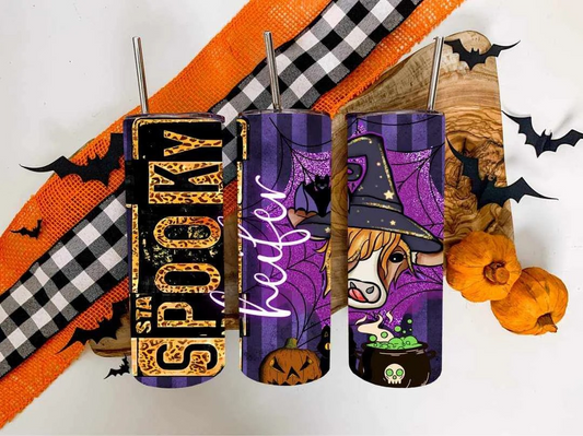 Purple Halloween Spooky Heifer Cow Stainless Steel Tumbler