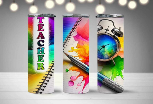 Multicolor Pen Notebook Alarm Clock Teacher Stainless Steel Tumbler