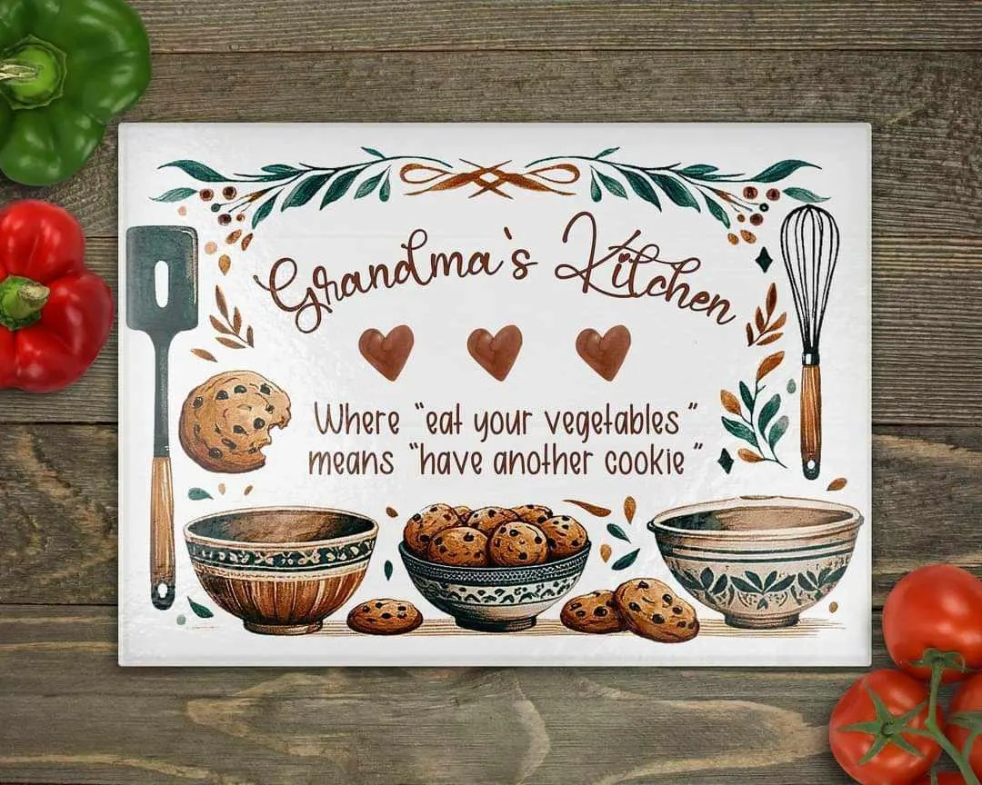 Grandma's Kitchen Cookies Custom Glass Cutting Board