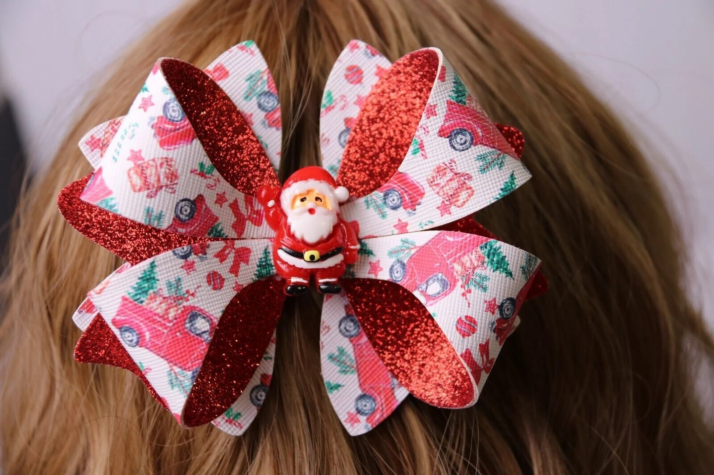 Red Santa Christmas Hair Bow Stacked Boutique Handmade