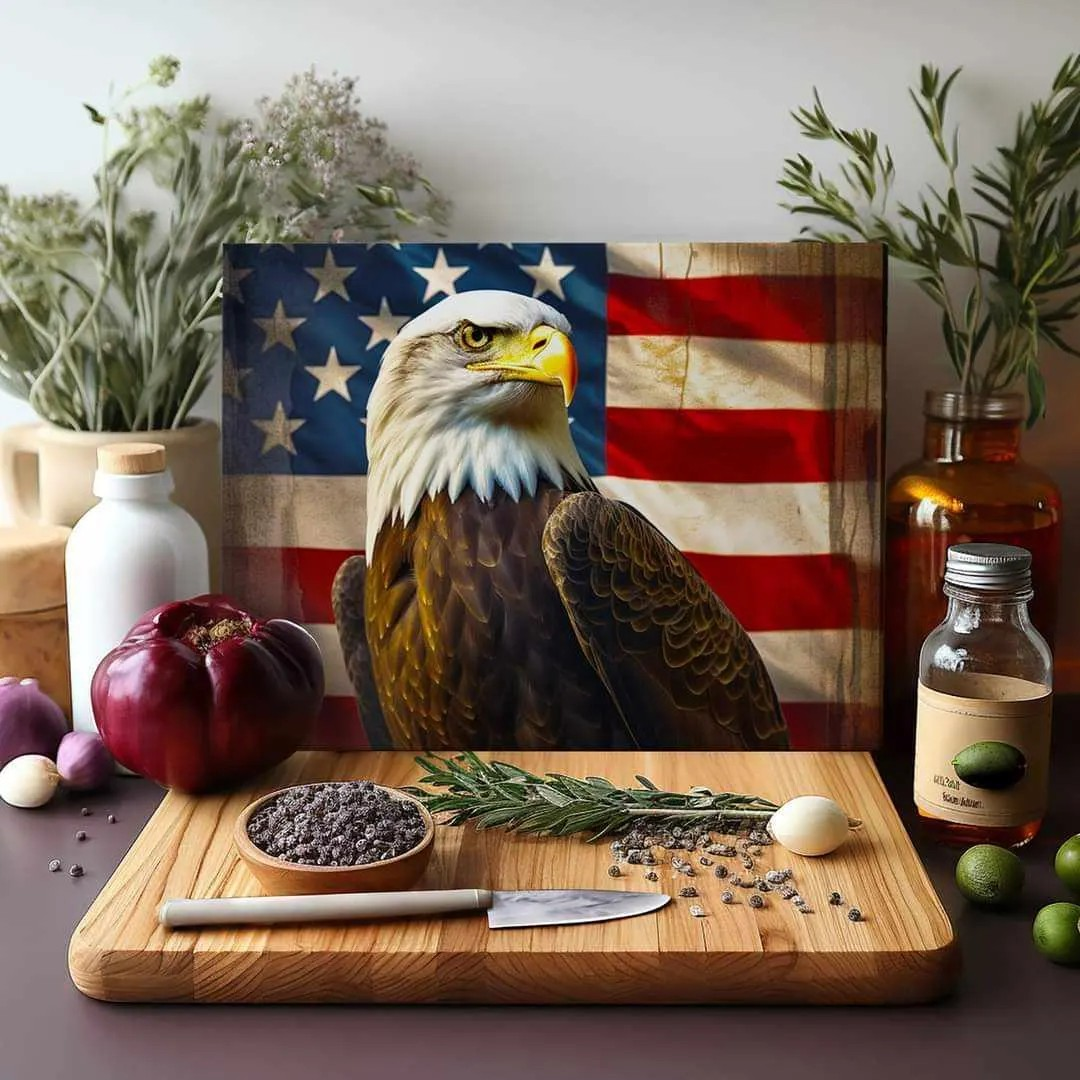 USA American Flag Bald Eagle Glass Cutting Board