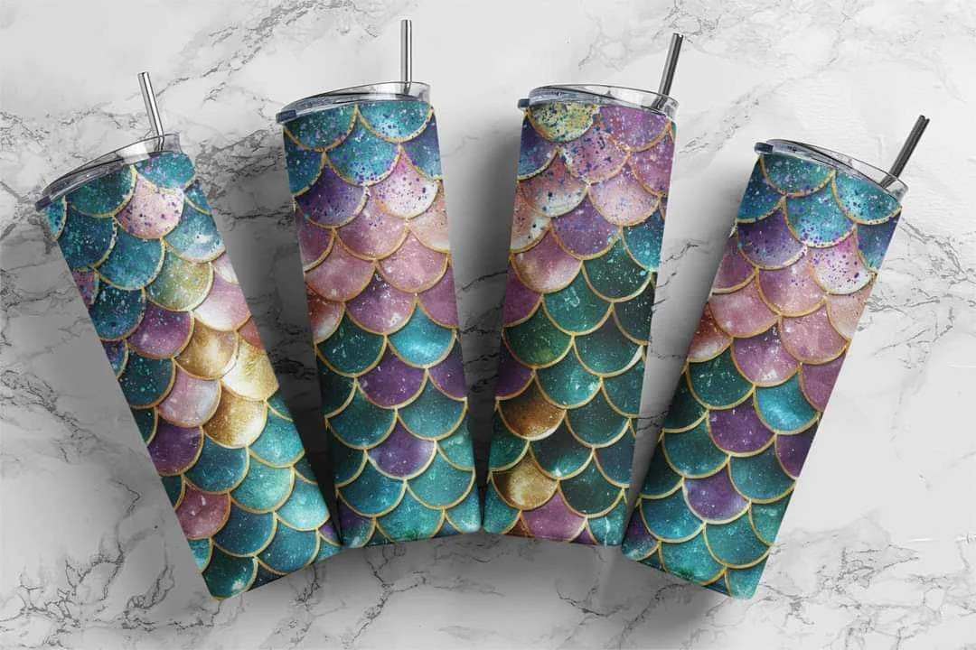 Blue Pink Mermaid Dragon Fish Scales Stainless Steel Tumbler