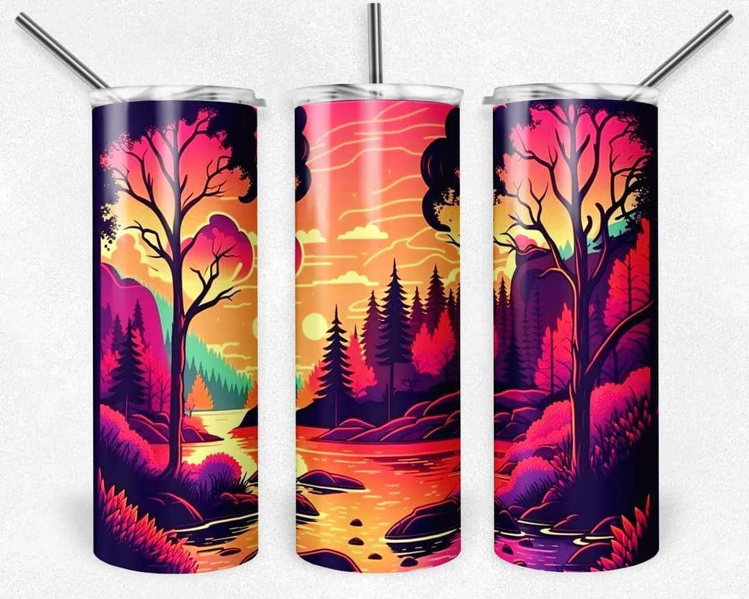 Multicolor River Forest Outdoor Nature Scene Stainless Steel Tumbler