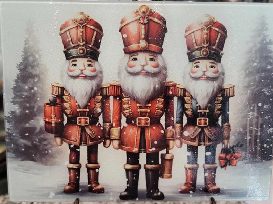 Christmas Nutcracker Snow Holiday Winter Glass Cutting Board